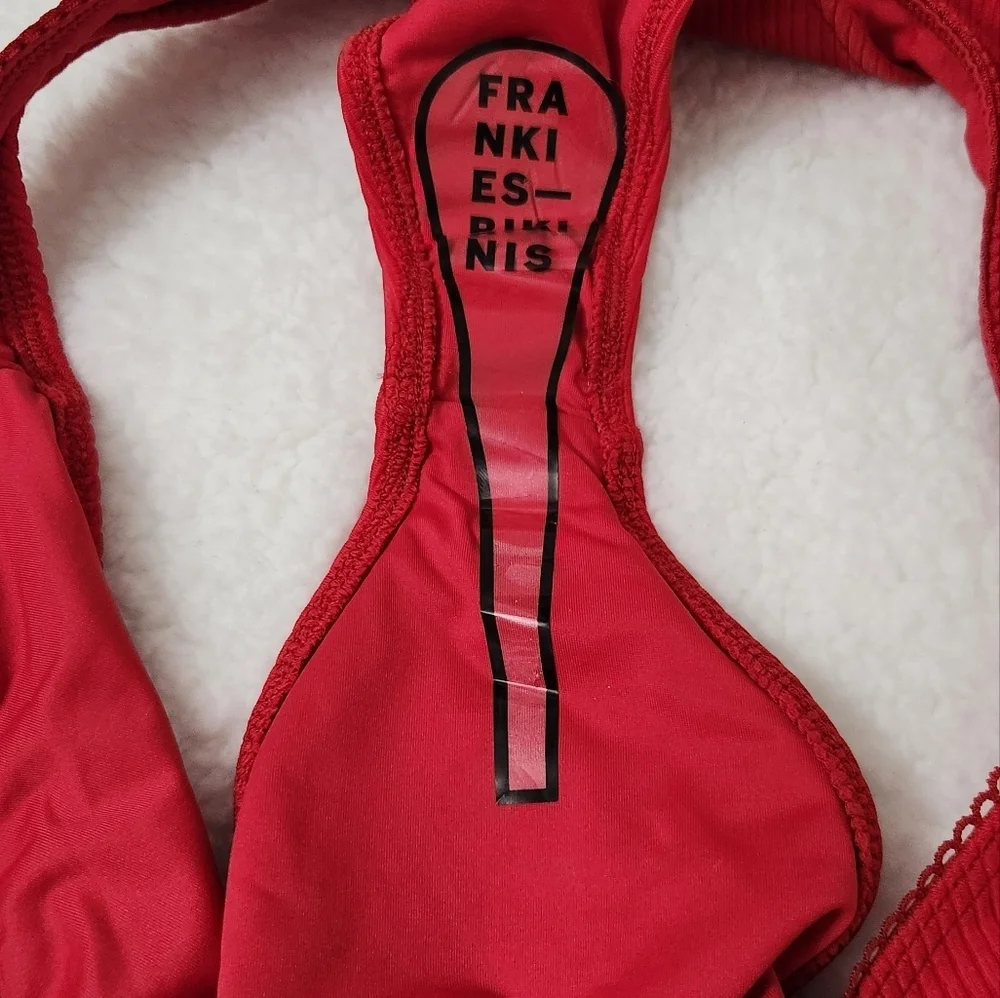 New!Frankie's Bikinis‎ Enzo Ribbed Cheeky Bikini Bottom Crimson